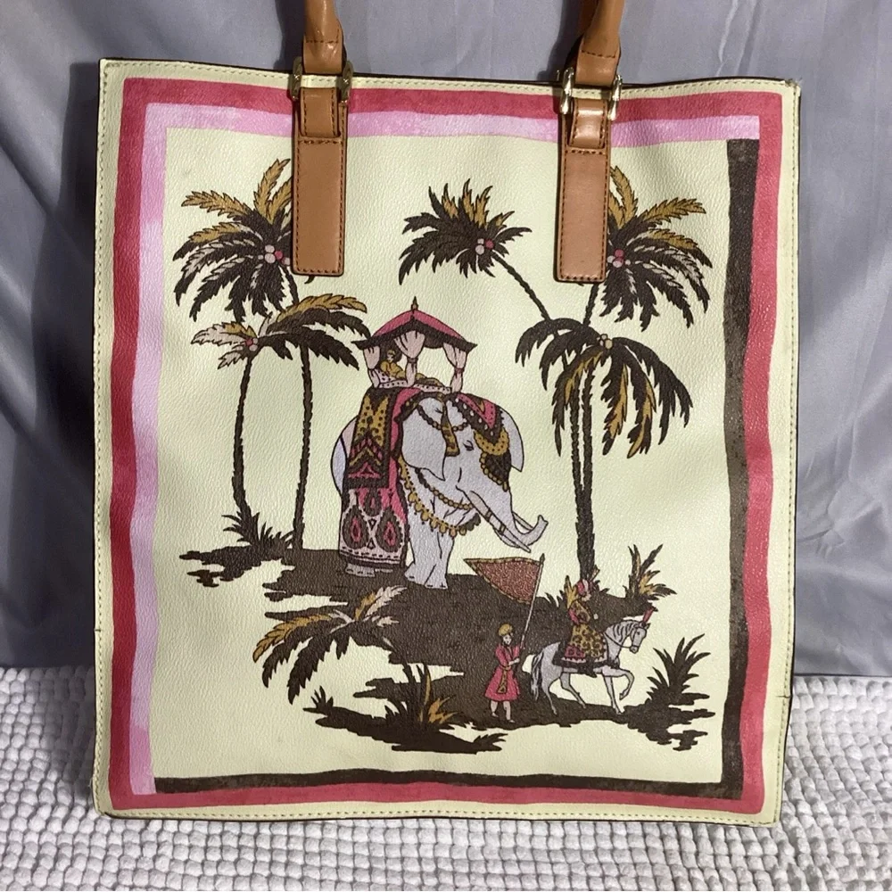 Tory Burch Kerrington Elephant Print In Caravan Border Tall Tote Bag